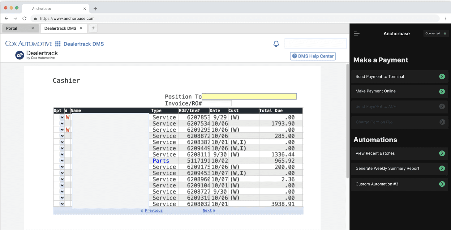 Anchorbase embedded in Dealertrack DMS
